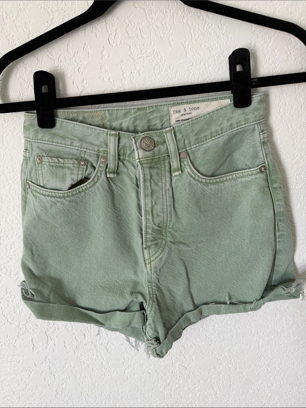 rag & bone Mint Green Denim Cutoff Shorts